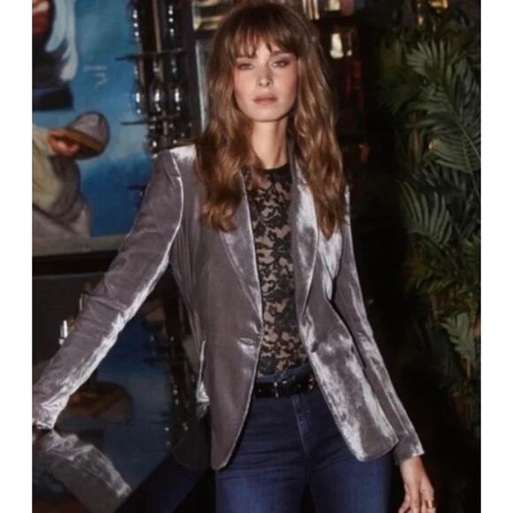 L'Agence Chamberlain Velvet Blazer Size 0 Gray Button Jacket - Picture 8 of 10
